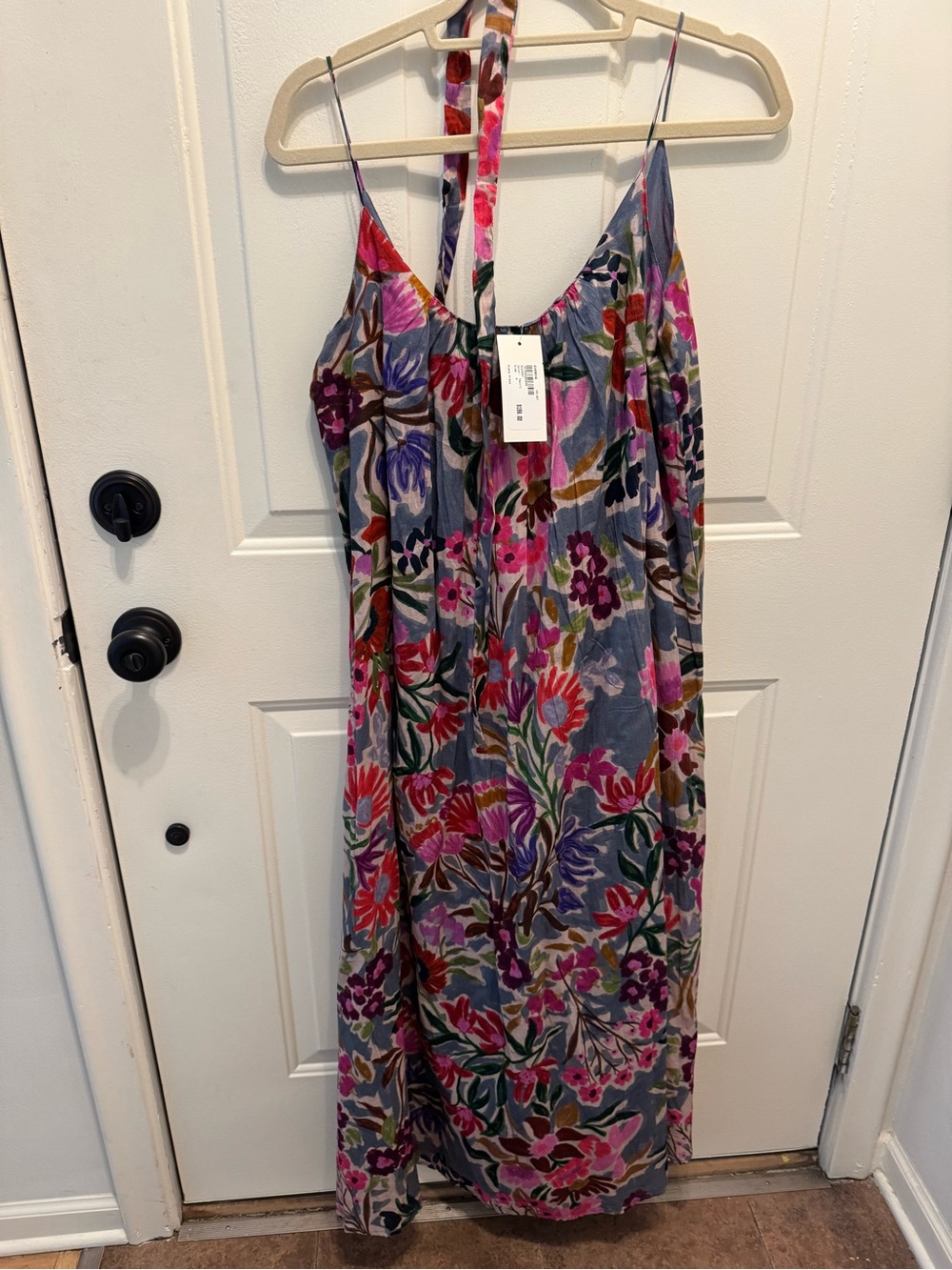 Evereve Floral Maxi Dress in Gray with Pink & Purple Accents